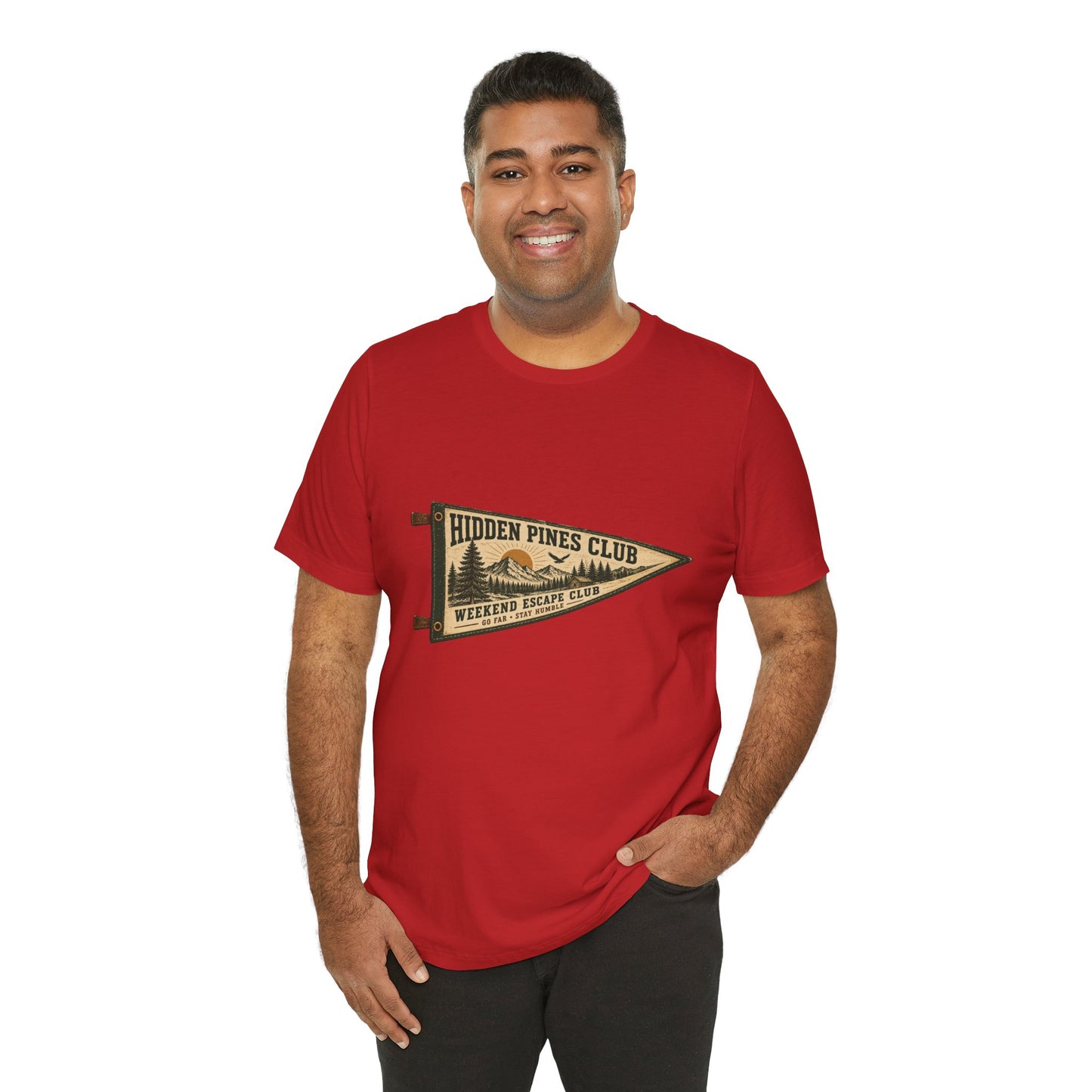 Weekend Escape Club Vintage Camping T-Shirt | Outdoor Pennant Graphic Tee