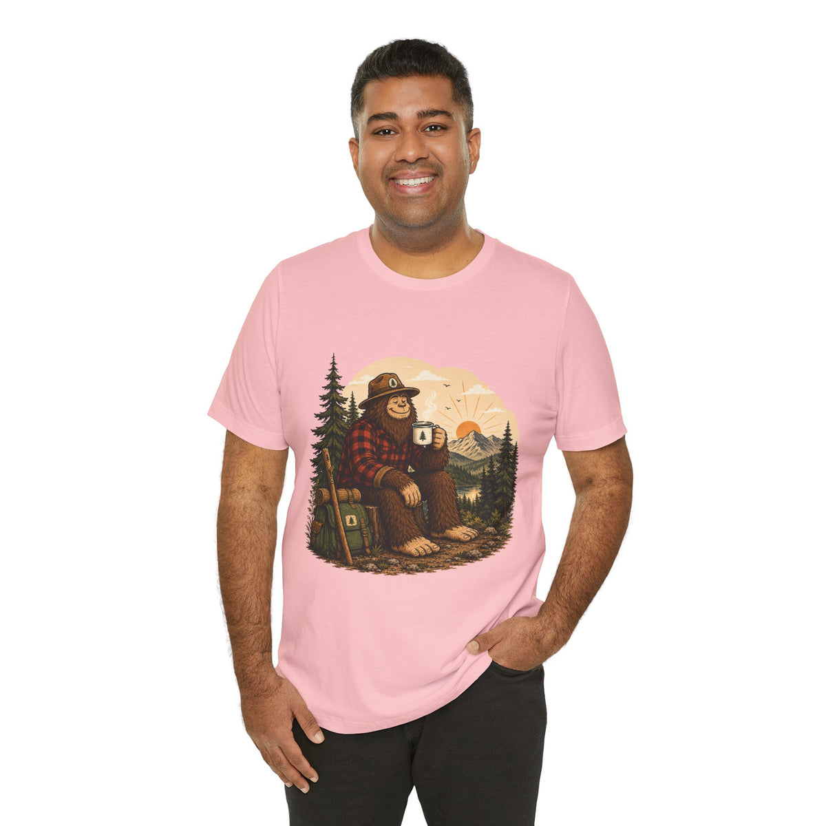 Morning Coffee Bigfoot T-Shirt | Vintage Camping & Hiking Tee