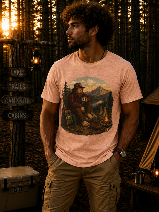 Morning Coffee Bigfoot Campfire T-Shirt