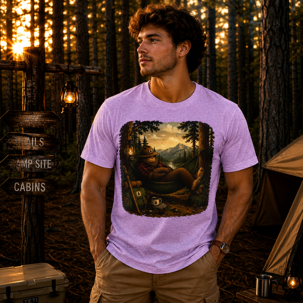 Relaxing Bigfoot Camping T-Shirt