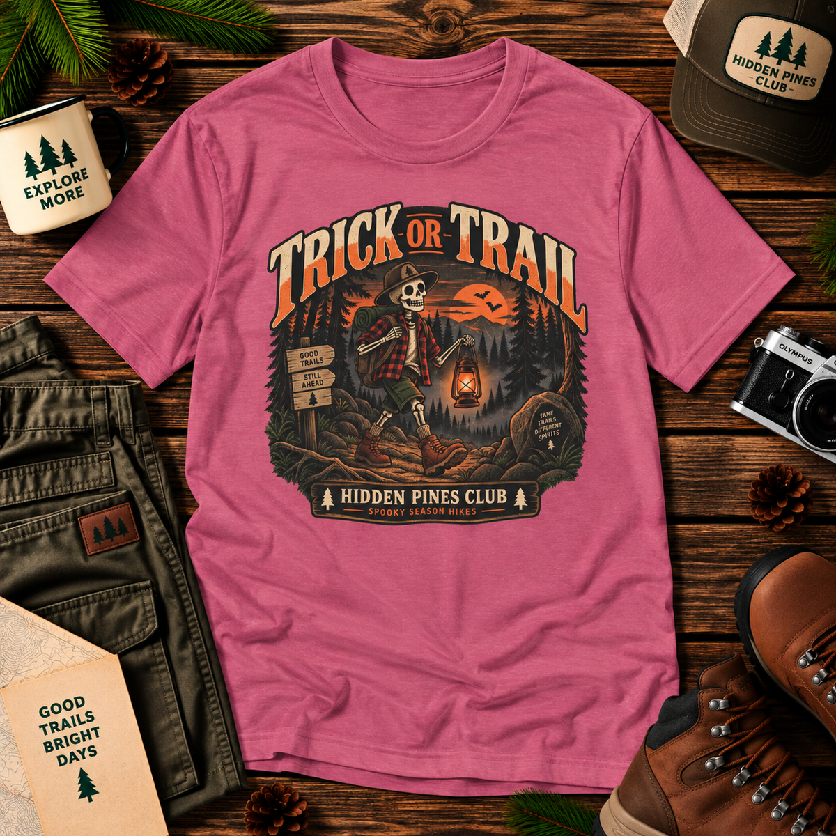 Trick or Trail Skeleton Hiker T-Shirt