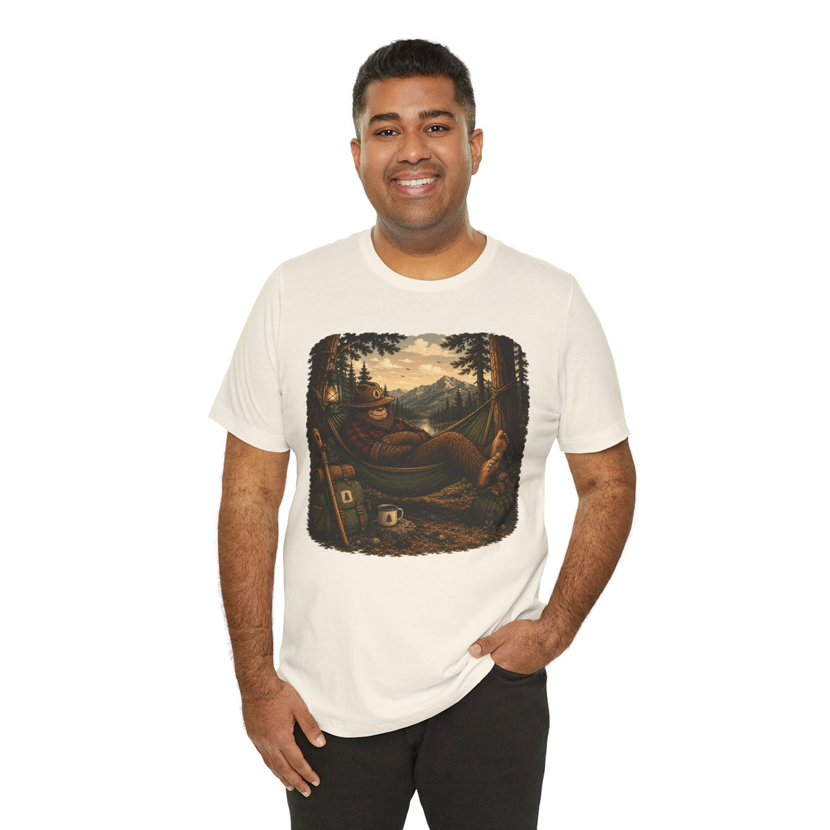 Relaxing Bigfoot Camping T-Shirt | Vintage Nature Adventure Tee