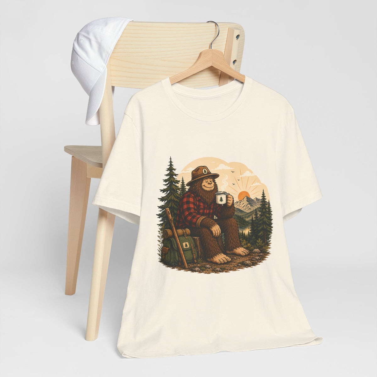 Morning Coffee Bigfoot T-Shirt | Vintage Camping & Hiking Tee