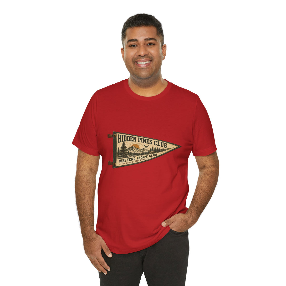 Weekend Escape Club Vintage Camping T-Shirt | Outdoor Pennant Graphic Tee