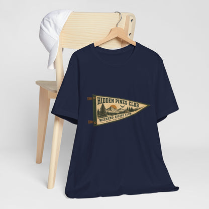 Weekend Escape Club Vintage Camping T-Shirt | Outdoor Pennant Graphic Tee