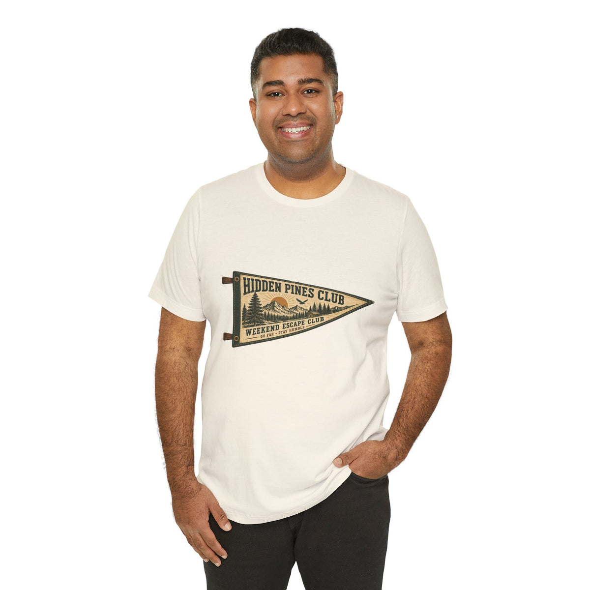 Weekend Escape Club Vintage Camping T-Shirt | Outdoor Pennant Graphic Tee