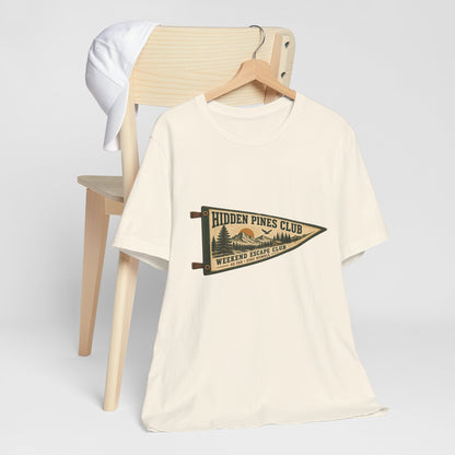 Weekend Escape Club Vintage Camping T-Shirt | Outdoor Pennant Graphic Tee