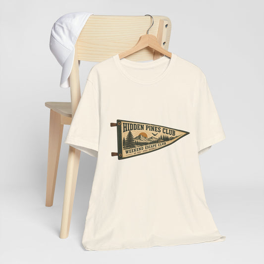 Weekend Escape Club Vintage Camping T-Shirt | Outdoor Pennant Graphic Tee