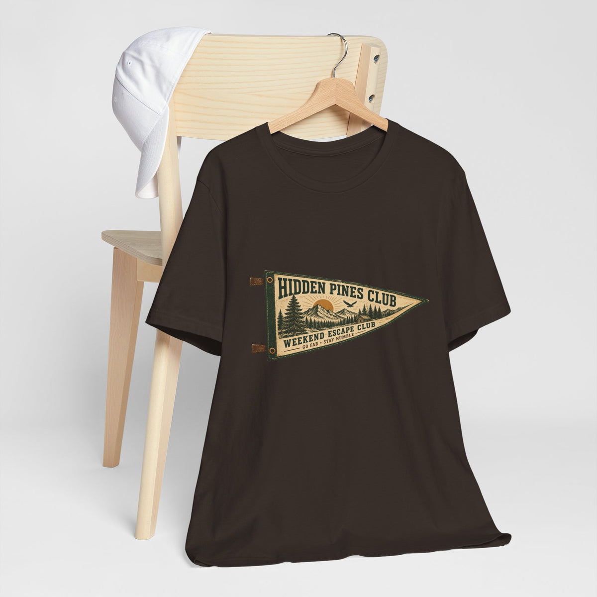 Weekend Escape Club Vintage Camping T-Shirt | Outdoor Pennant Graphic Tee
