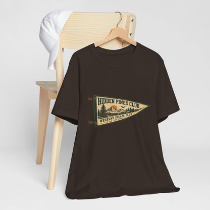 Weekend Escape Club Vintage Camping T-Shirt | Outdoor Pennant Graphic Tee