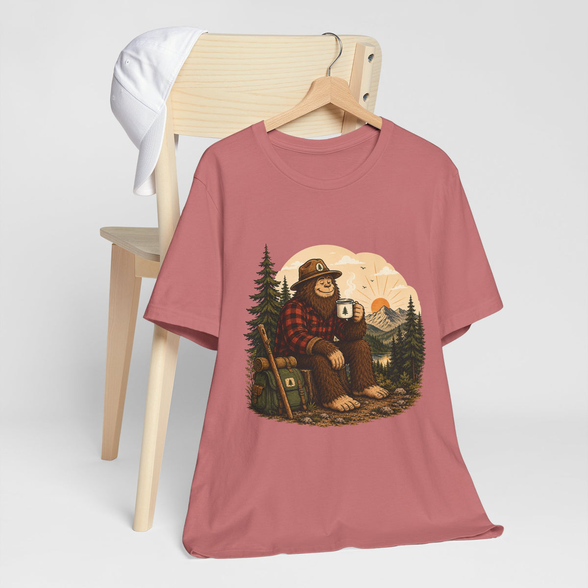Morning Coffee Bigfoot T-Shirt | Vintage Camping & Hiking Tee