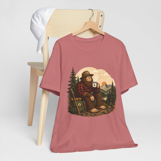 Morning Coffee Bigfoot T-Shirt | Vintage Camping & Hiking Tee