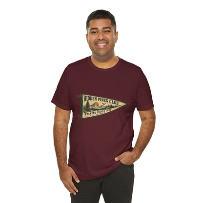 Weekend Escape Club Vintage Camping T-Shirt | Outdoor Pennant Graphic Tee