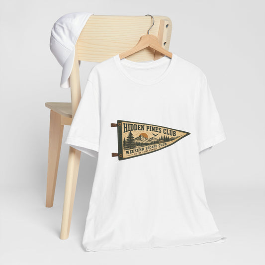Weekend Escape Club Vintage Camping T-Shirt | Outdoor Pennant Graphic Tee