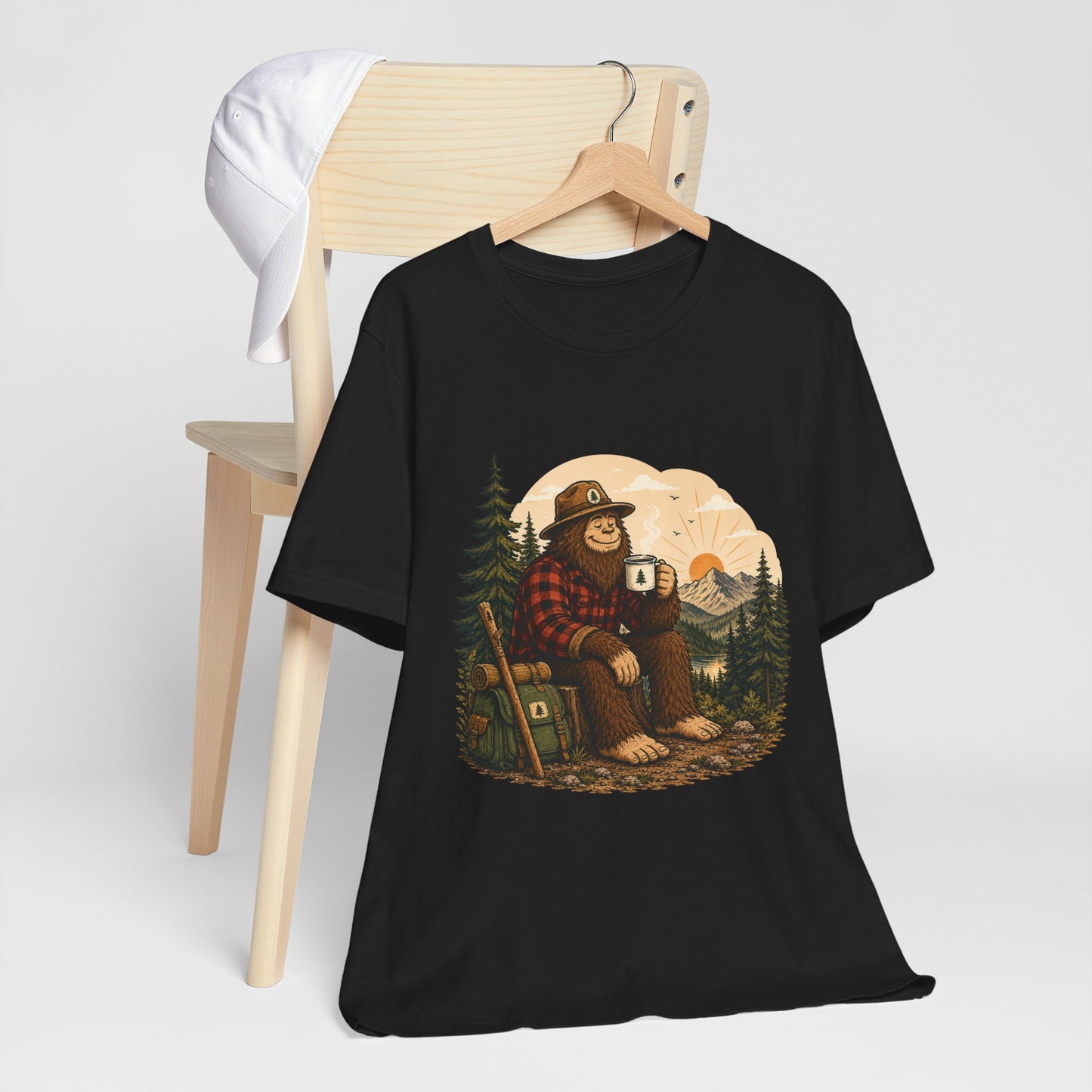 Morning Coffee Bigfoot T-Shirt | Vintage Camping & Hiking Tee
