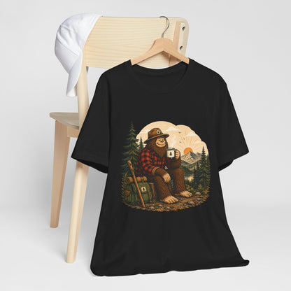 Morning Coffee Bigfoot T-Shirt | Vintage Camping & Hiking Tee