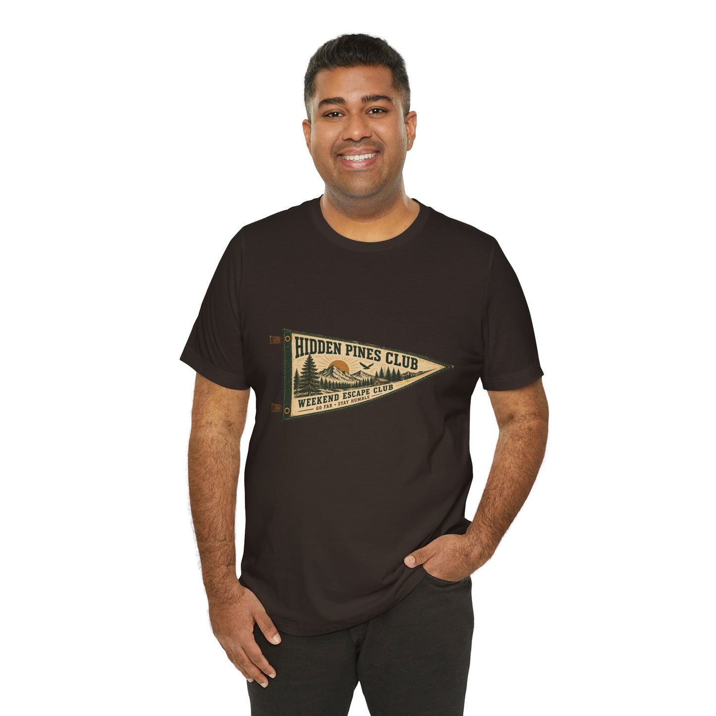 Weekend Escape Club Vintage Camping T-Shirt | Outdoor Pennant Graphic Tee