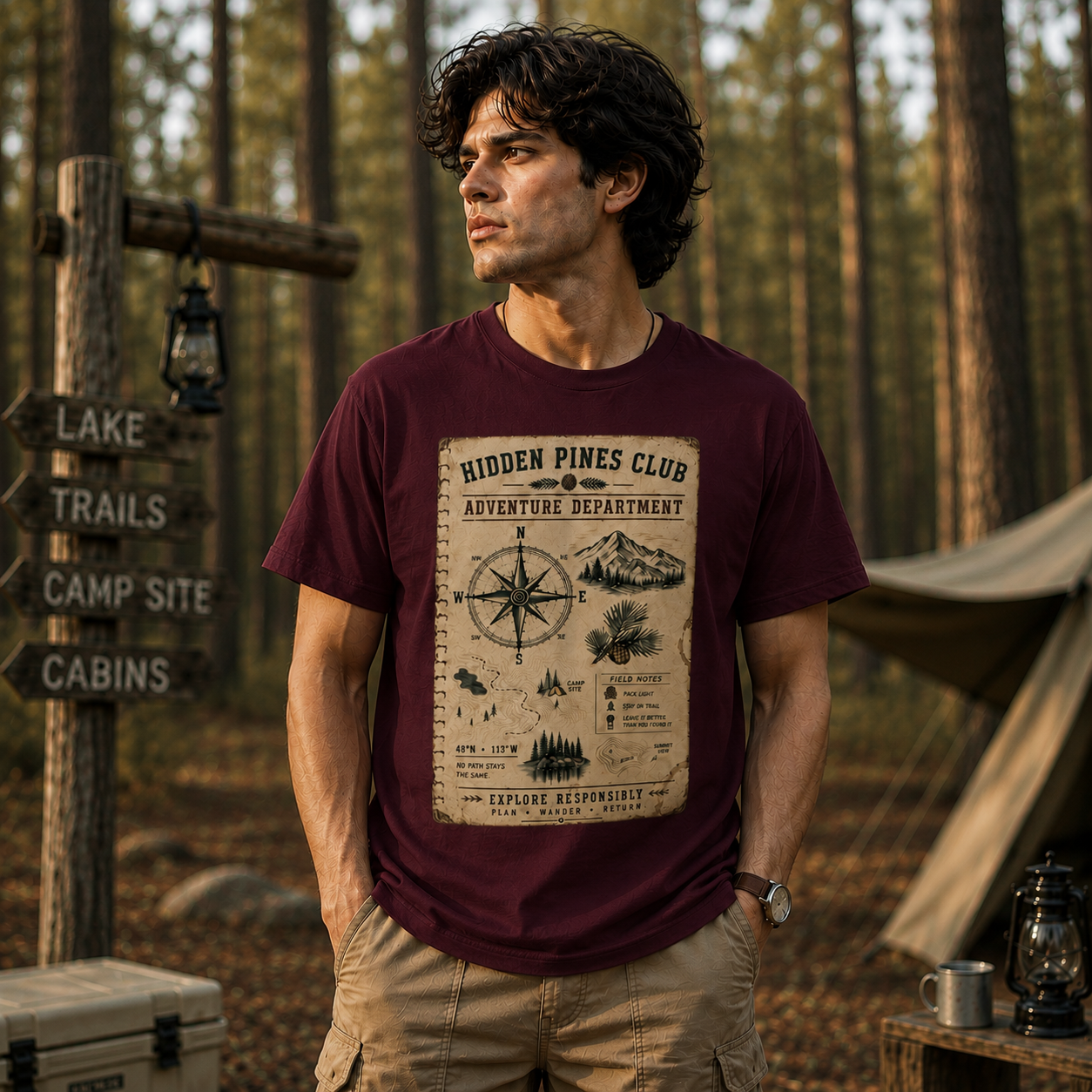 Adventure Department T-Shirt | Compass Map Graphic