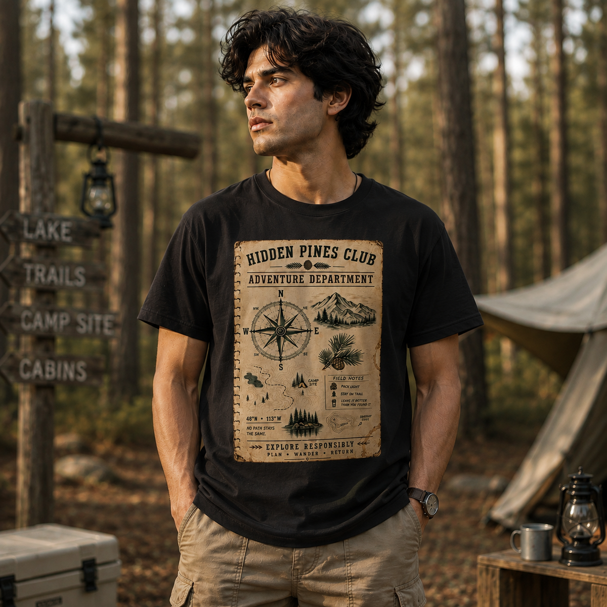 Adventure Department T-Shirt | Compass Map Graphic