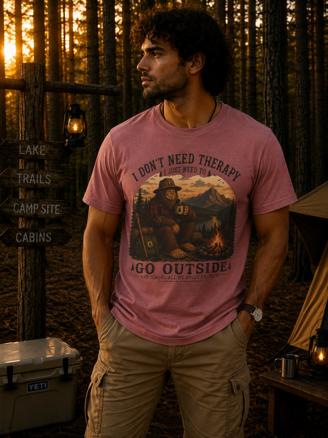 Go Outside Bigfoot Camping T-Shirt