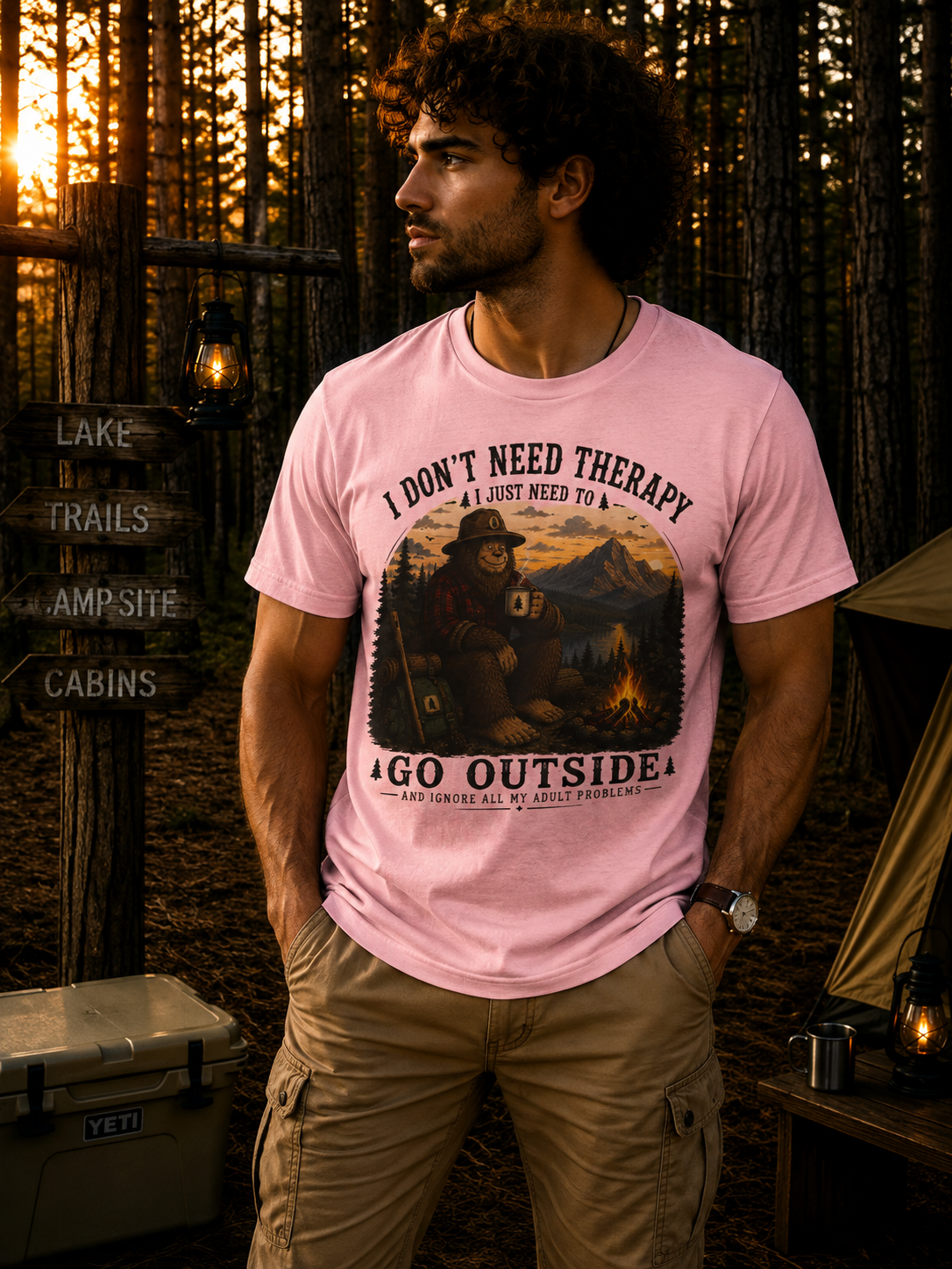 Go Outside Bigfoot Camping T-Shirt