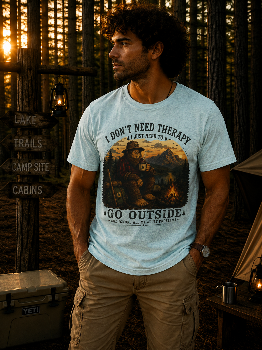 Go Outside Bigfoot Camping T-Shirt