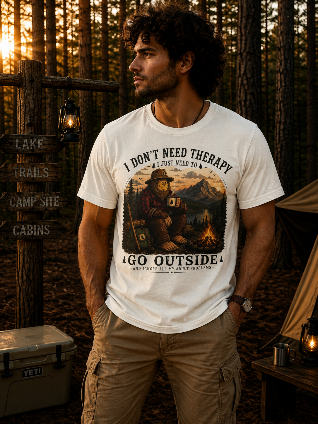 Go Outside Bigfoot Camping T-Shirt