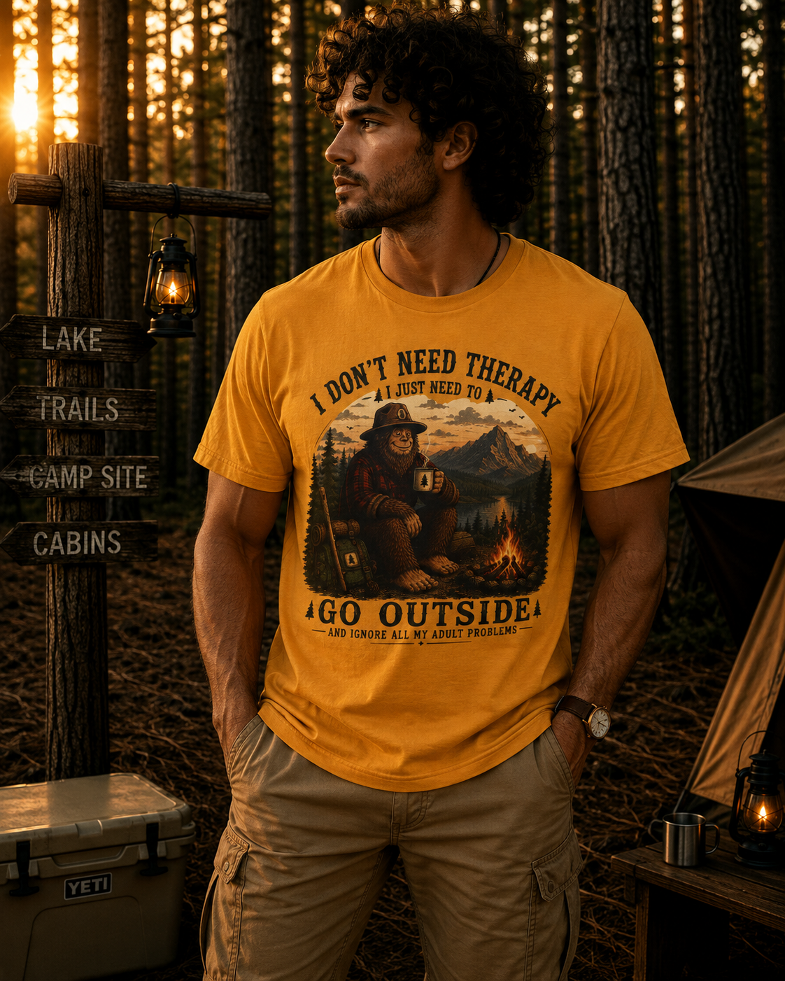 Go Outside Bigfoot Camping T-Shirt