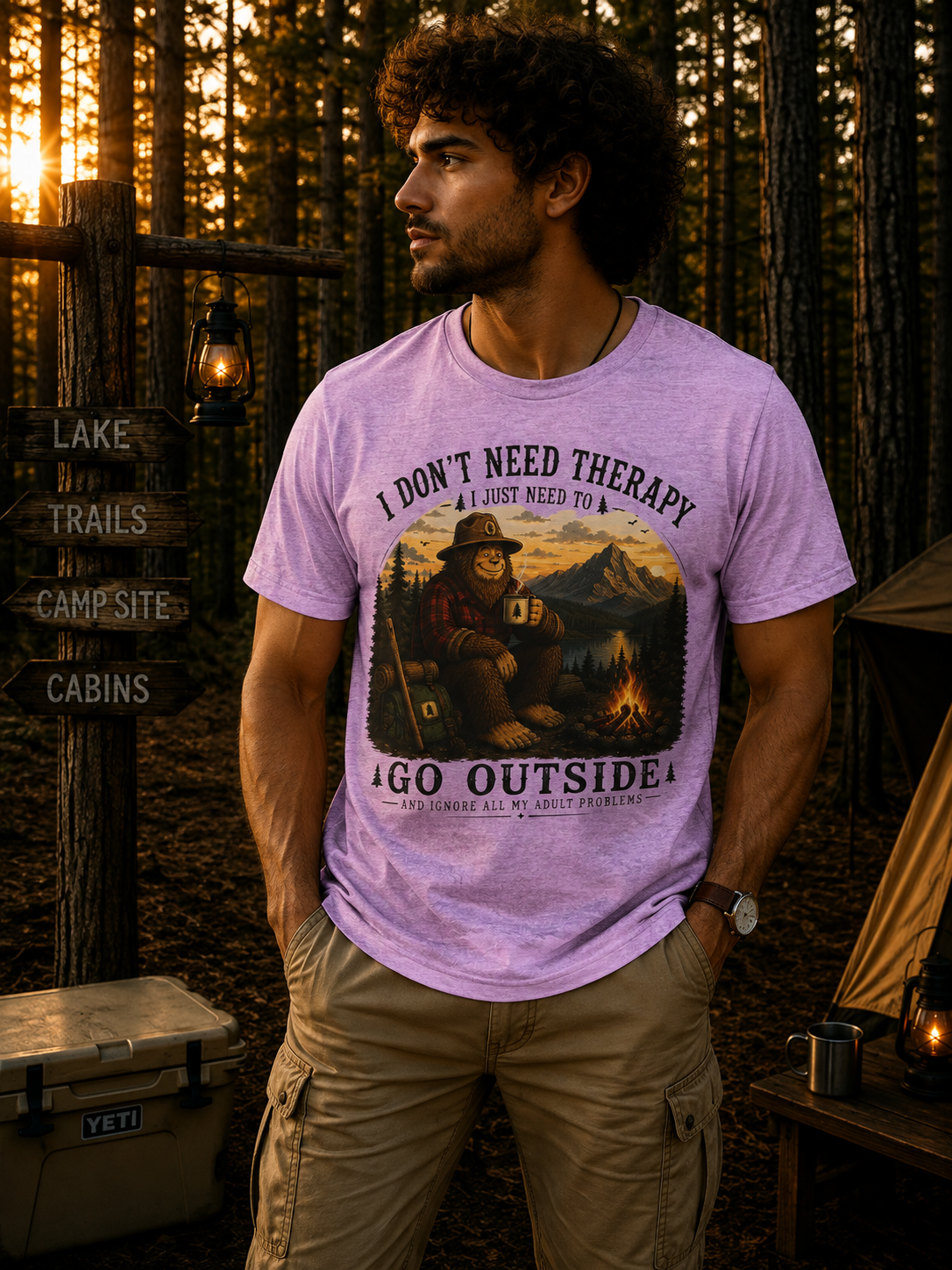 Go Outside Bigfoot Camping T-Shirt