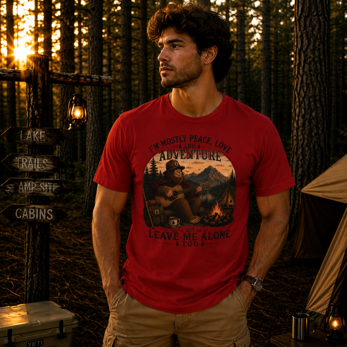 Mostly Peace, Love & Adventure Bigfoot T-shirt