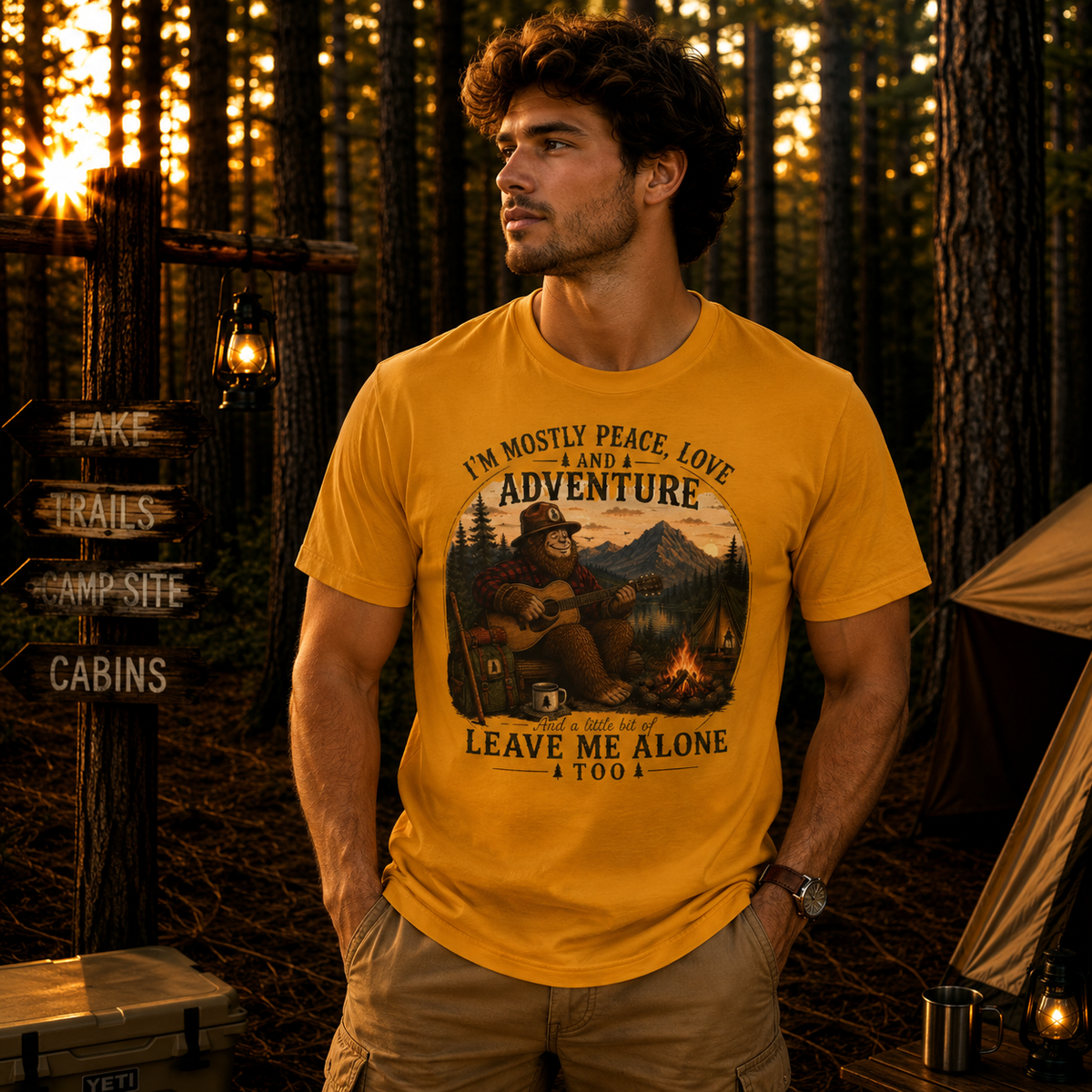 Mostly Peace, Love & Adventure Bigfoot T-shirt