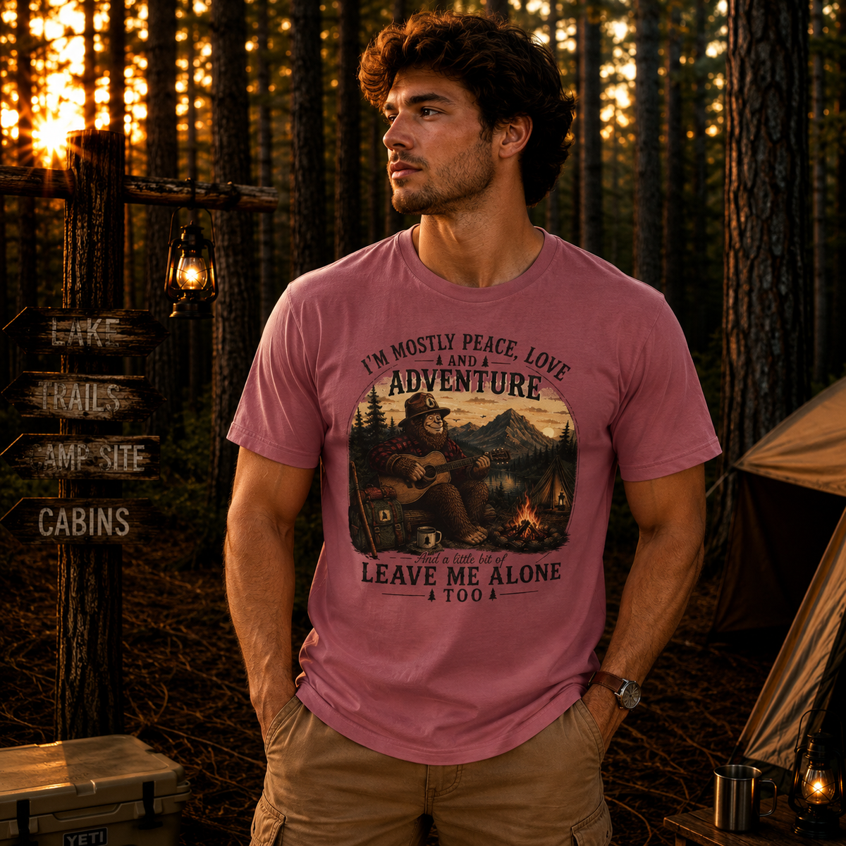 Mostly Peace, Love & Adventure Bigfoot T-shirt