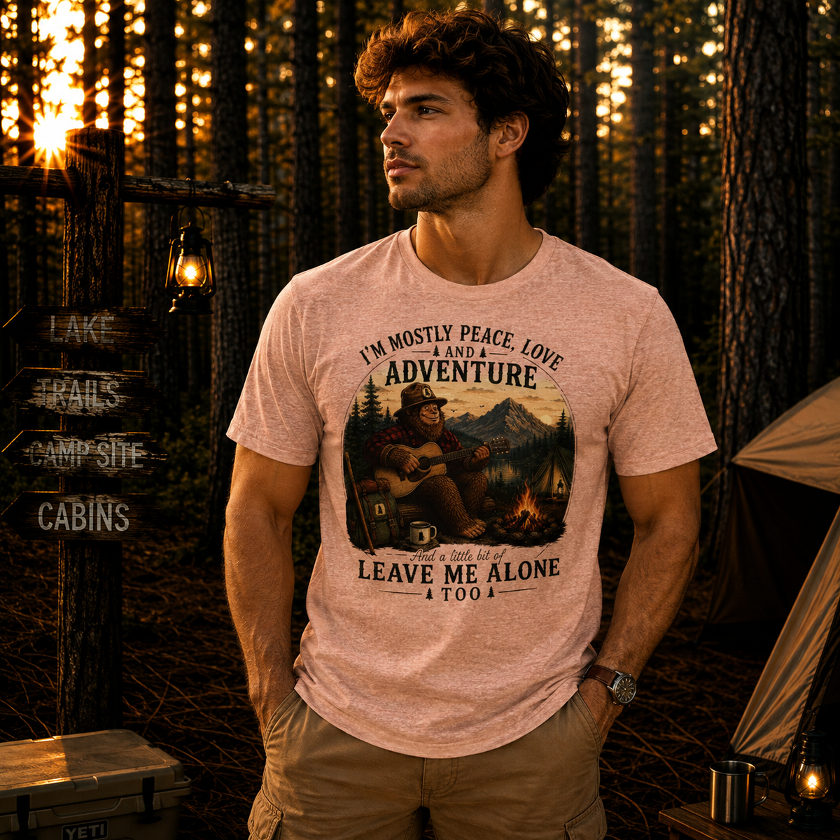 Mostly Peace, Love & Adventure Bigfoot T-shirt