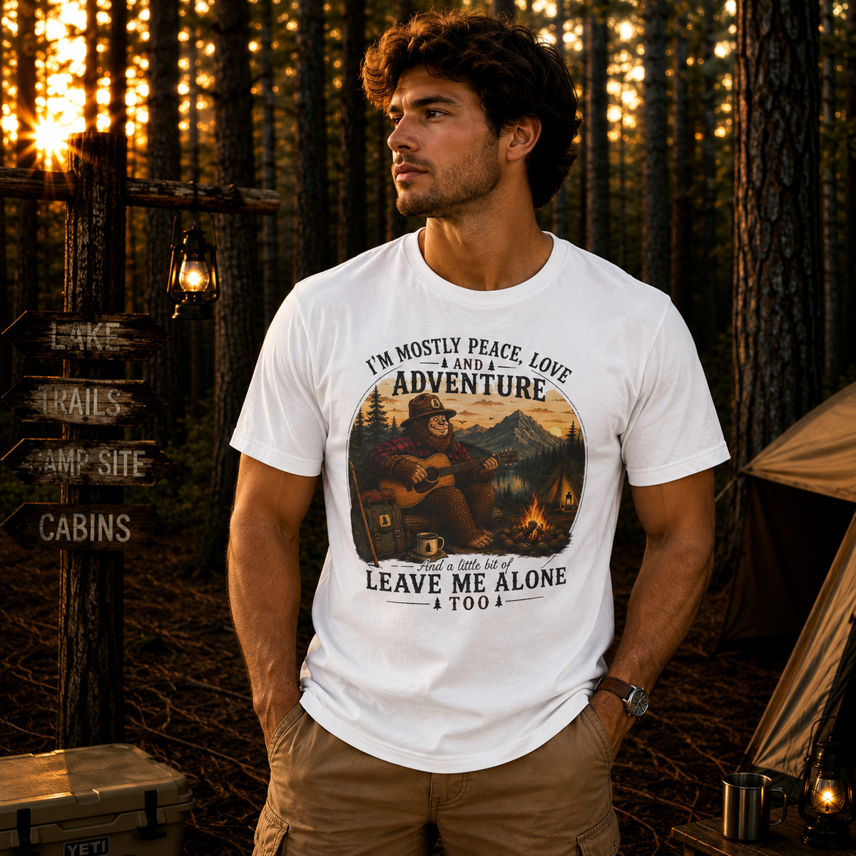 Mostly Peace, Love & Adventure Bigfoot T-shirt
