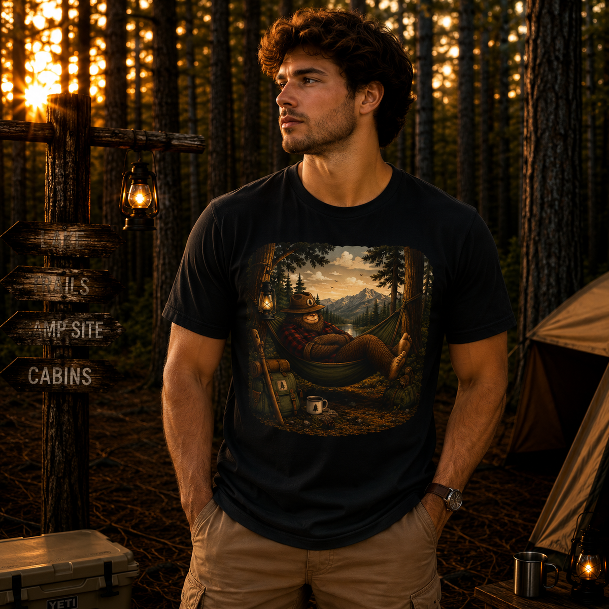 Relaxing Bigfoot Camping T-Shirt