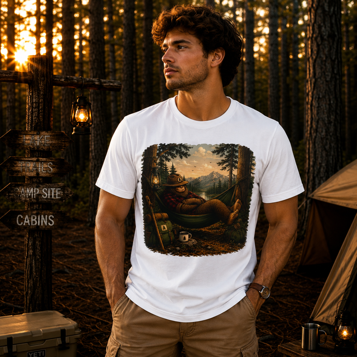 Relaxing Bigfoot Camping T-Shirt