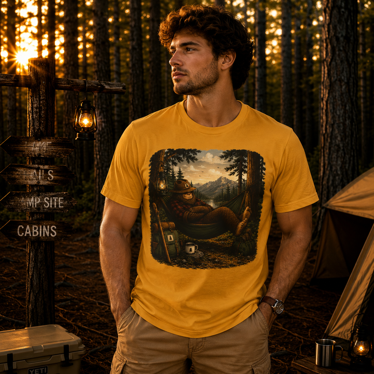 Relaxing Bigfoot Camping T-Shirt
