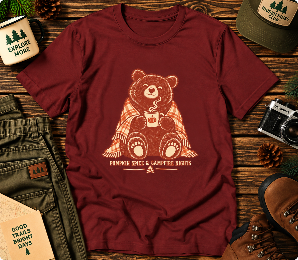 Pumpkin Spice & Campfire Nights Bear T-Shirt
