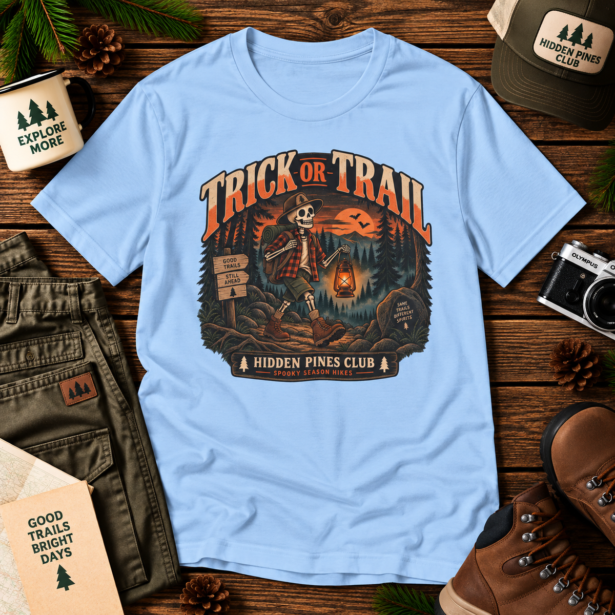Trick or Trail Skeleton Hiker T-Shirt