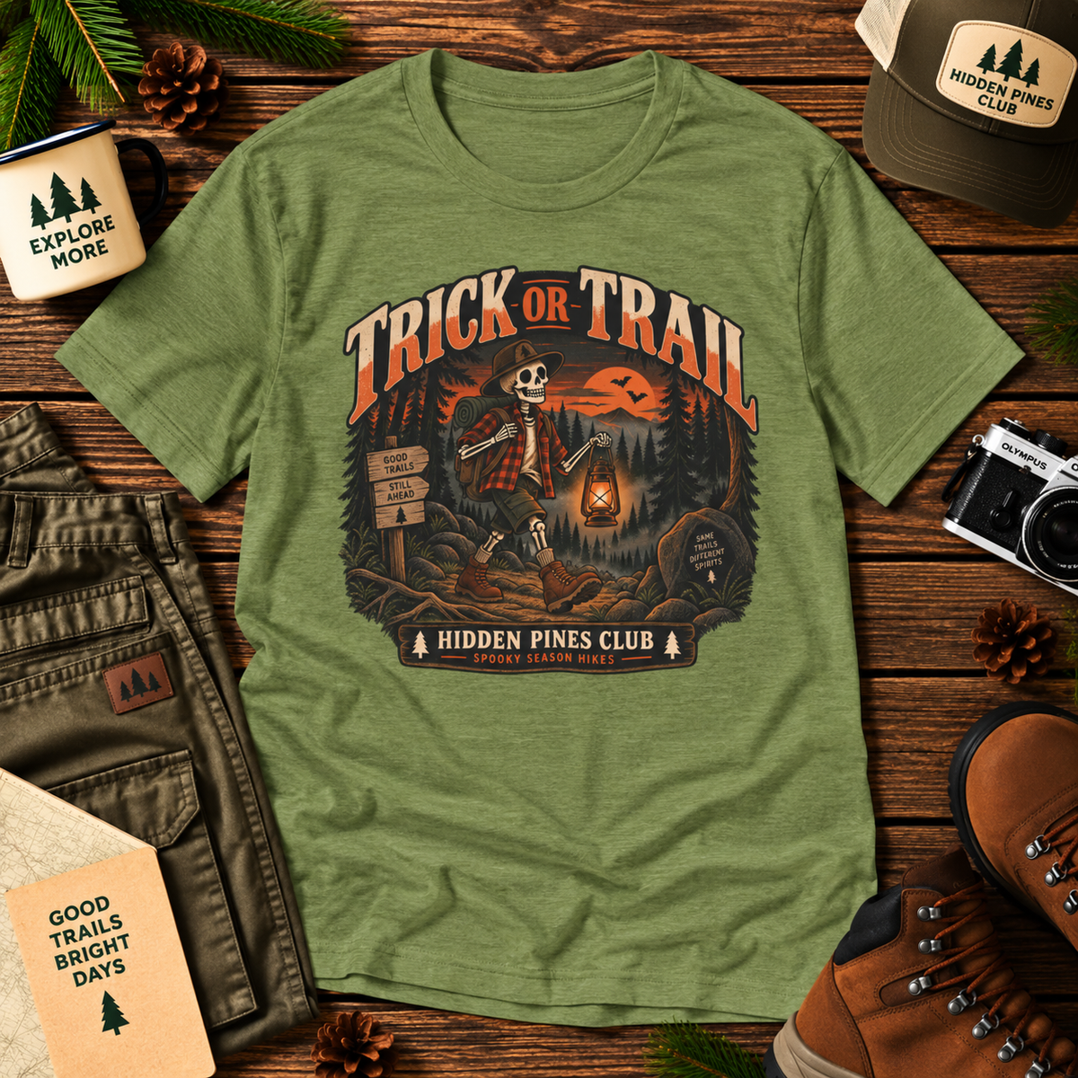 Trick or Trail Skeleton Hiker T-Shirt