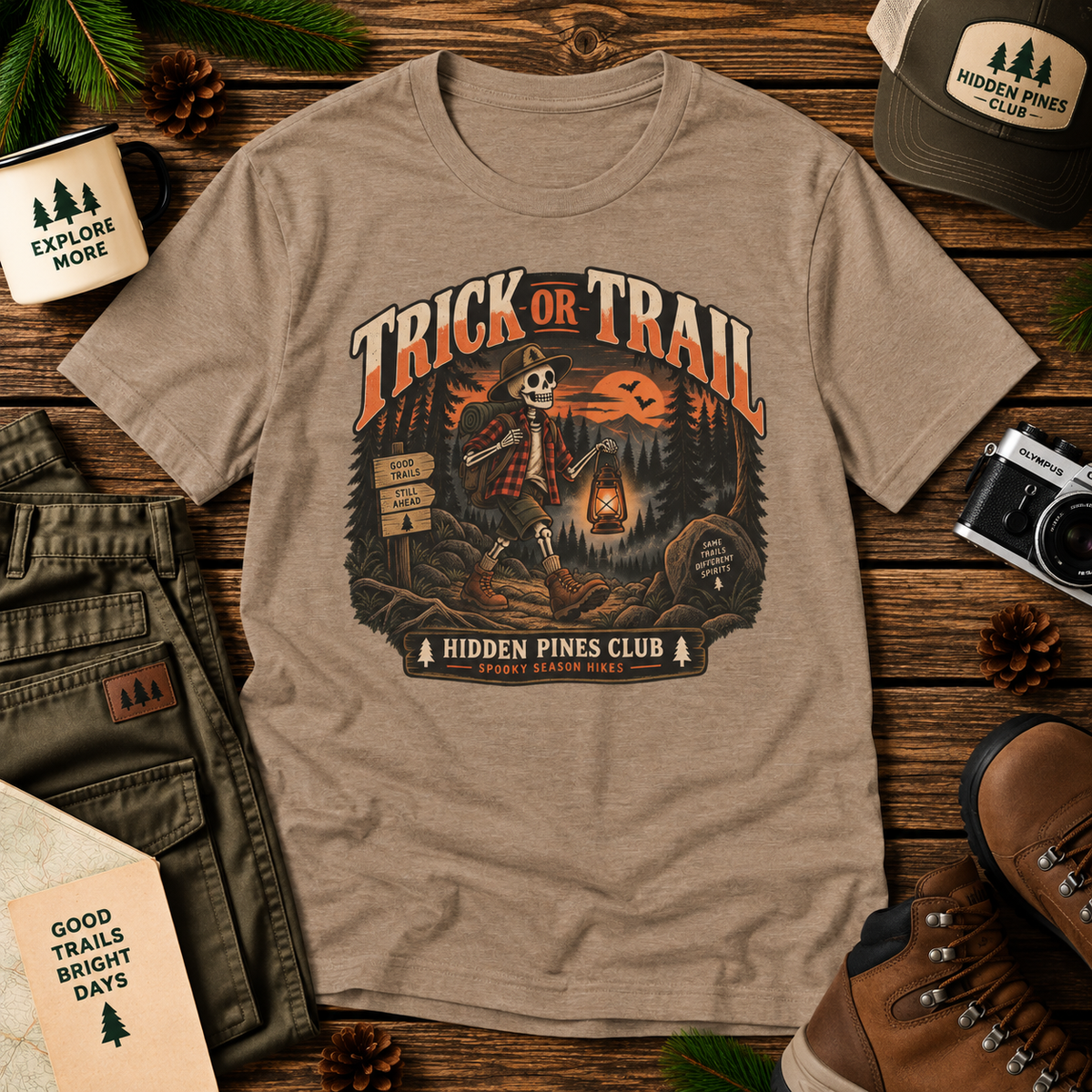 Trick or Trail Skeleton Hiker T-Shirt