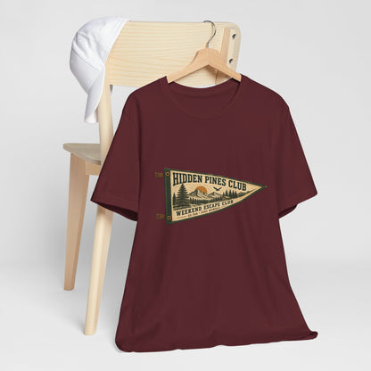 Weekend Escape Club Vintage Camping T-Shirt | Outdoor Pennant Graphic Tee