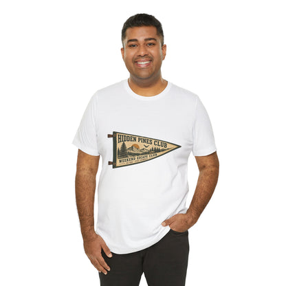 Weekend Escape Club Vintage Camping T-Shirt | Outdoor Pennant Graphic Tee