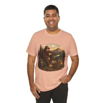 Morning Coffee Bigfoot Campfire T-Shirt | Vintage Outdoor Nature Tee