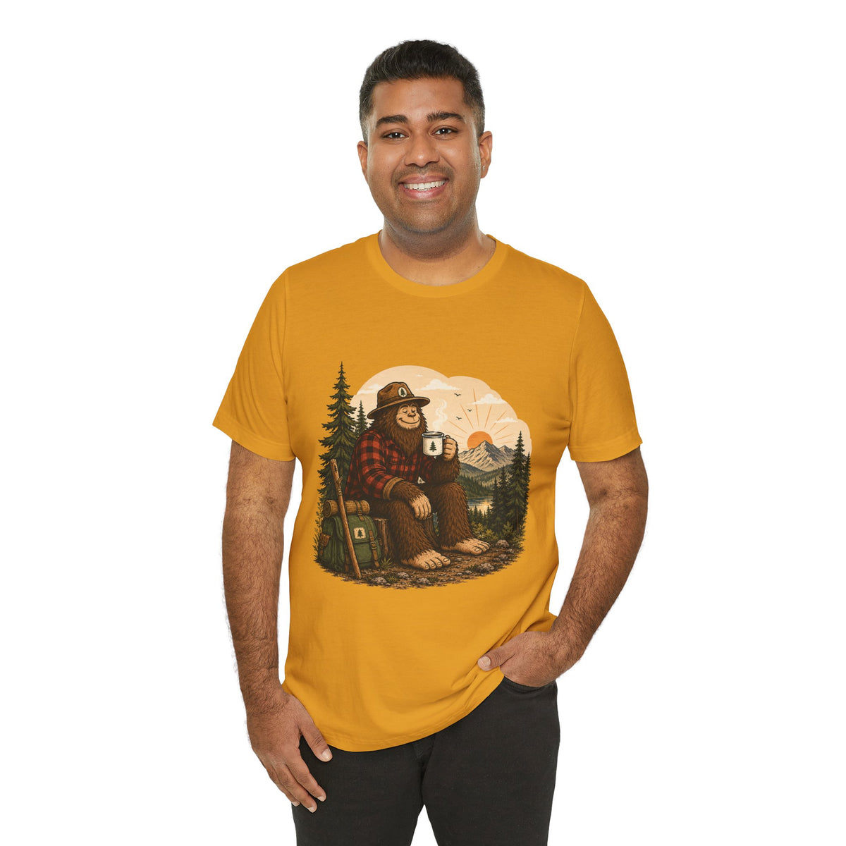 Morning Coffee Bigfoot T-Shirt | Vintage Camping & Hiking Tee