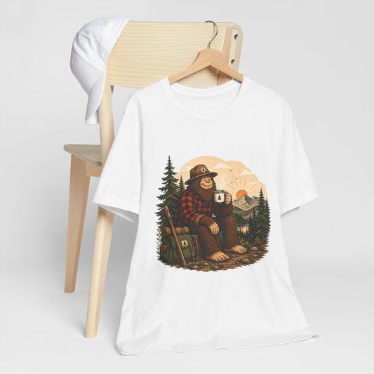 Morning Coffee Bigfoot T-Shirt | Vintage Camping & Hiking Tee