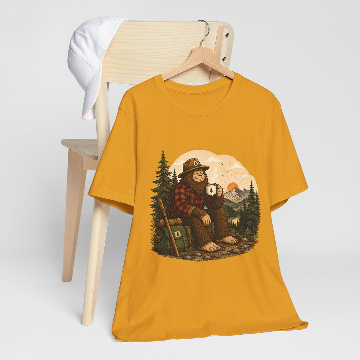 Morning Coffee Bigfoot T-Shirt | Vintage Camping & Hiking Tee