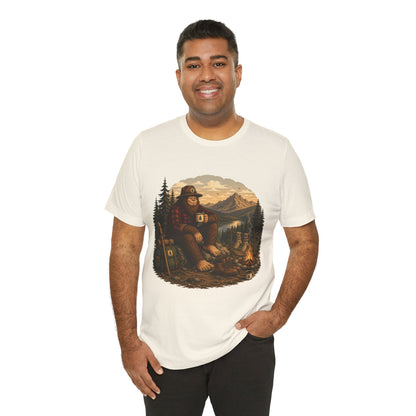 Morning Coffee Bigfoot Campfire T-Shirt | Vintage Outdoor Nature Tee
