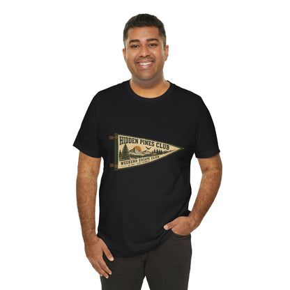 Weekend Escape Club Vintage Camping T-Shirt | Outdoor Pennant Graphic Tee