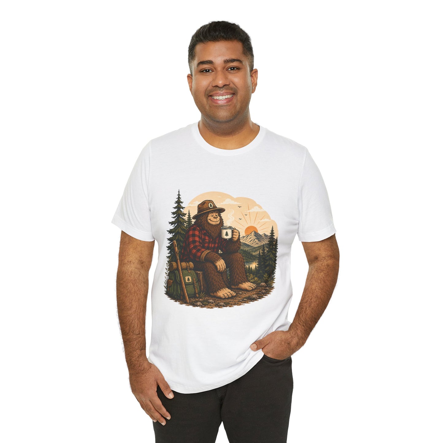 Morning Coffee Bigfoot T-Shirt | Vintage Camping & Hiking Tee